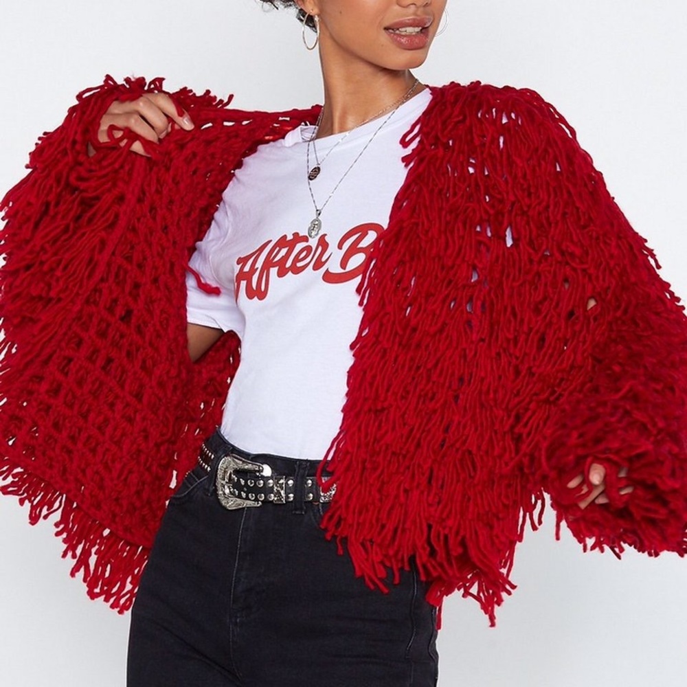 Nasty Gal Red Fringe Jacket